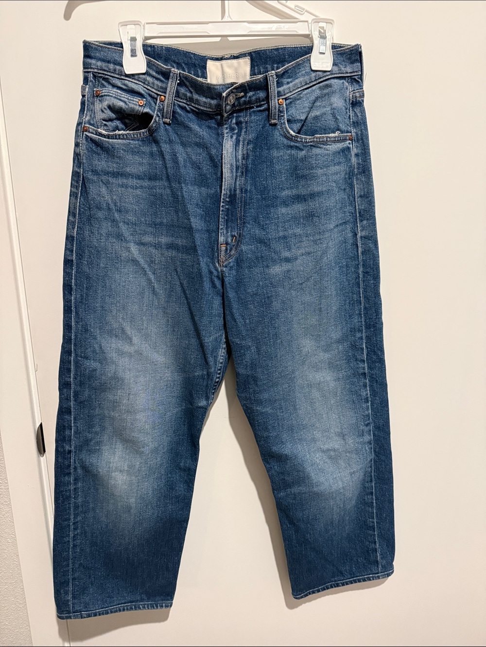 MOTHER High-Rise Relaxed Straight Blue Denim Jeans